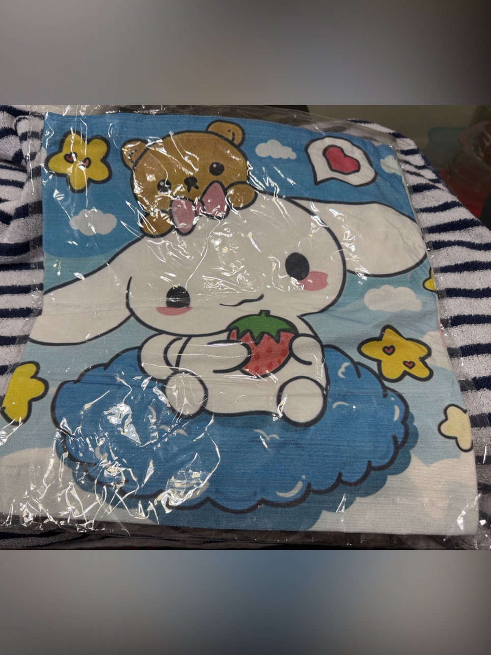 Cute Blue Bunny Kids with Bear Accent small canvas bag Cinnamoroll
